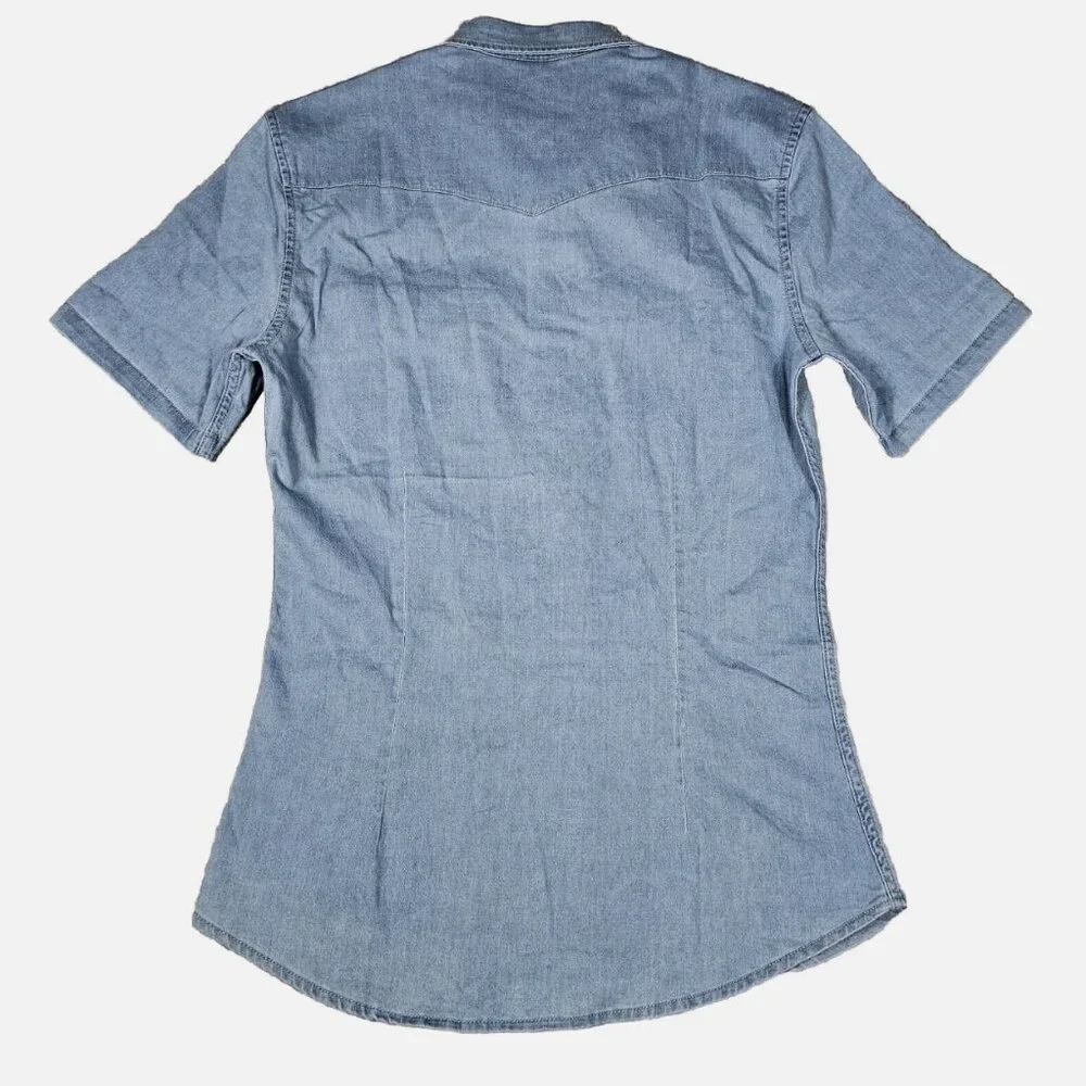 ASOS Mens LARGE Short Sleeve Slim Fit Western Denim Shirt - Picture 2 of 8
